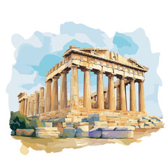 Fototapeta premium Acropolis of Athens. Acropolis of Athens watercolor vector illustration