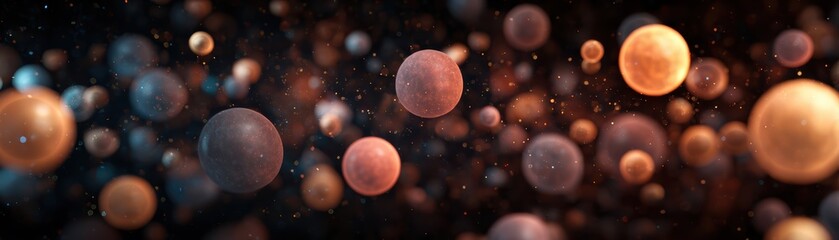 A mesmerizing abstract image featuring floating spheres in various colors, set against a dark background studded with shimmering particles.