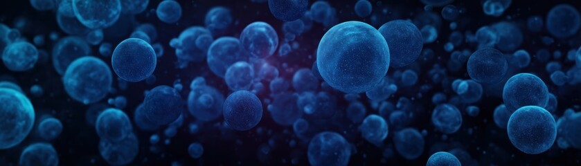 A vibrant depiction of microscopic cells floating in a dark, cosmic background, showcasing intricate details and a sense of depth.