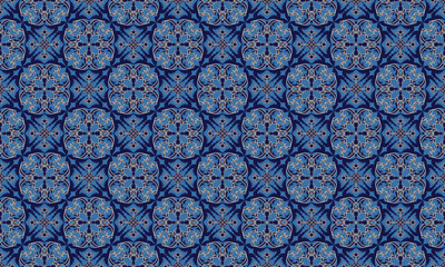 This seamless damask vector pattern in blue and light blue  is perfect for use on fabrics such as upholstery, curtains, bedding, tablecloths, rugs,  and fashion textiles, adding luxury to any design.