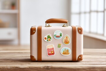 Plan your next adventure with a charming suitcase covered in travel destination stickers