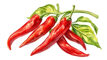 Watercolor - Style Red Chili Peppers, Presenting Fresh And Vibrant Vegetable Image