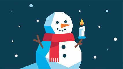 Illustration of Snowman with a Candle and Snowy Background Geometric Style Design Template