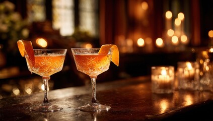 Two cocktails on a bar, elegant ambiance