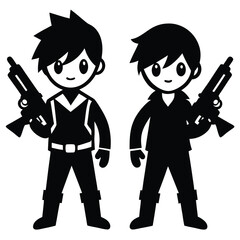 silhouette two man with  gun