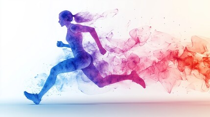 Fototapeta premium Dynamic Female Runner Silhouette With Colorful Smoke Effects