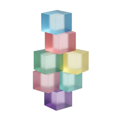 Obraz premium Stack of translucent colorful geometric cubes on a black background
