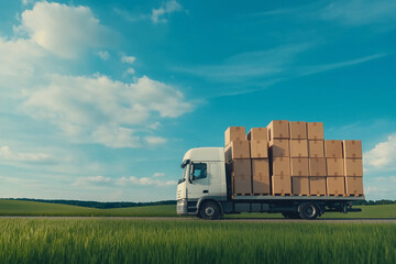 AI generator images of Logistics, cargo handling, shipping containers, truck transport images, Truck Delivery Send large parcels