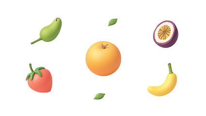 Fresh assortment of tropical fruits and berries isolated on a clean backdrop