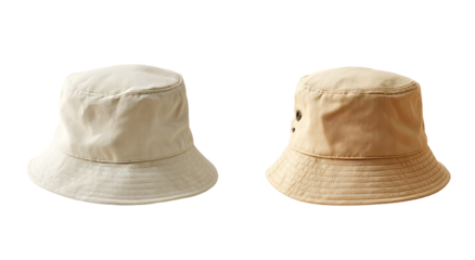 Two beige bucket hats, side view