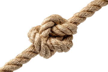 Close-up of a complex knot in a light brown rope against a black background