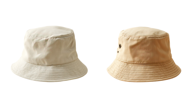 Two beige bucket hats, side view