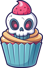 vector illustration of chocolate cupcake with a cup of coffee