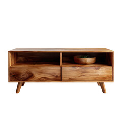 Wooden TV stand isoleted on transparent background .