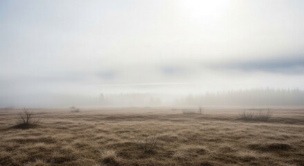 Fototapeta premium Foggy Field with Distant Trees. Ai generation
