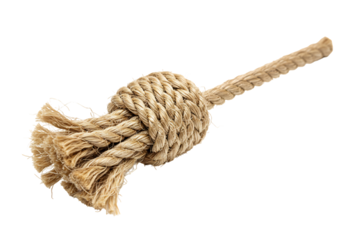 自然な麻縄の結び目　背景白抜きでクローズアップ撮影