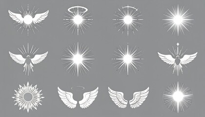 Collection of stylized angel wings and starburst designs