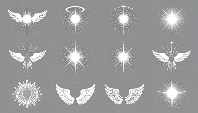 Collection of stylized angel wings and starburst designs