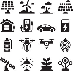 Renewable Energy And Green Technology Icons With Solar And Wind Power vector illustration