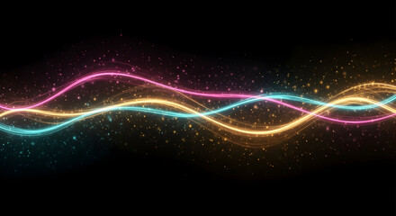 Dynamic abstract energy waves with vibrant colors flowing across a dark, starry background