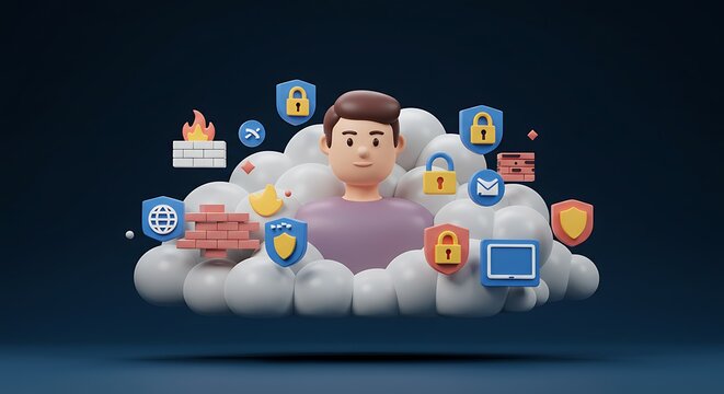 Person in cloud security illustration