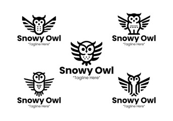 5 Snowy Owl Logo Set Elegant Winter Wildlife Collection