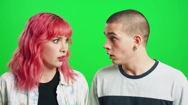Teenager shocked reaction on green screen