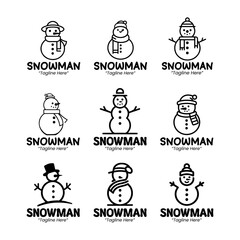 9 Snowman Logo Set Black Color Frosty Winter Collection