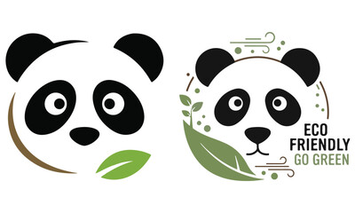 Two Panda Eco-Friendly Logo Illustrations with Green Leaves and Nature Elements