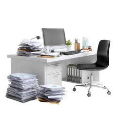Workstation with documents isoleted on transparent background .