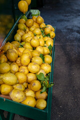 Fresh Natural Lemons on a farmers market 