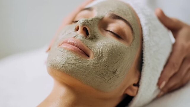 A woman enjoys a mud mask facial, relaxation and skincare meet in a spa setting, self-care routine enhances wellness and rejuvenation