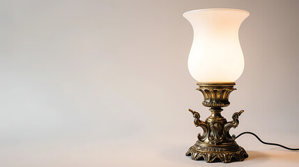 Ornate brass table lamp with glass shade isolated