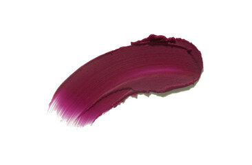 Cosmetic make-up beauty product. Matte dark burgundy claret maroon lipstick swatch isolated on white background