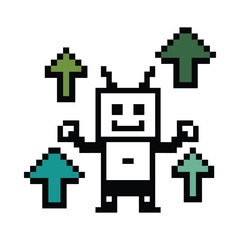 Cute pixel art cartoon robot or AI learn or learning skill with for education calculate bot vector character technology 8bit.