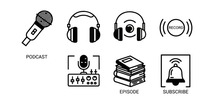 Podcast icons set on black background