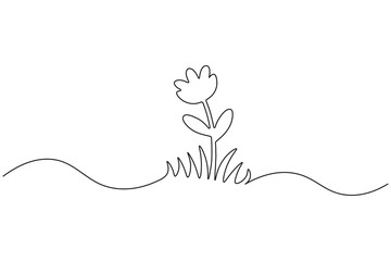 Grass and flowers continuous one line drawing minimalist outline vector illustration
