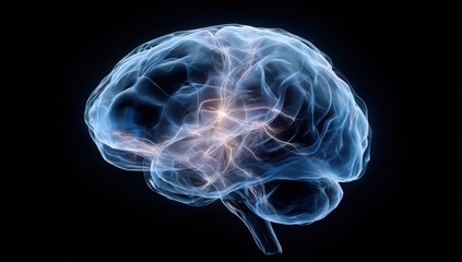 A glowing, translucent brain