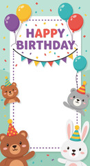 Naklejka premium Adorable Animals Celebrate Birthday Customizable Card