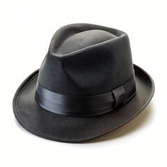 Black fedora hat with a black ribbon studio shot on white background black hat