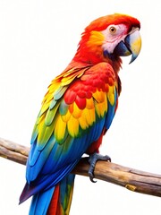 Obraz premium Scarlet Macaw Perched on a Branch Vivid Red Yellow Blue and Green Feathers