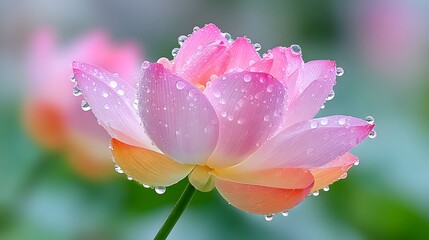 Elegant Water Droplets on a Pink Lotus Flower in Bloom