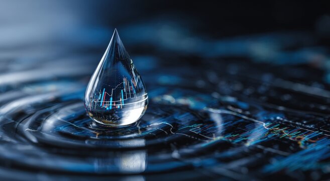 A water droplet resting on a surface of flowing charts