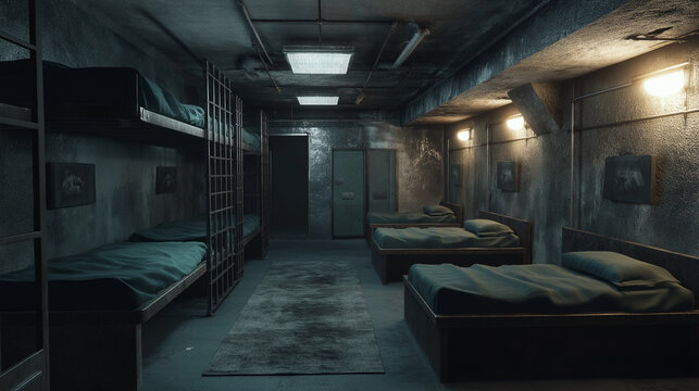 AI generator images of Solitary Confinement in a Prison Cell, Original illustration of a modern prison cell
