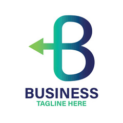 Creative letter B logo design with a green arrow pointing left, ideal for a modern business identity or brand