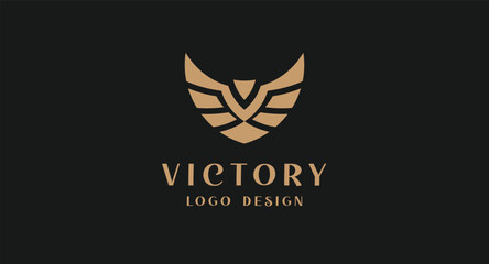 Golden Wingspan Bird, Dove Pigeon Eagle Falcon Osprey Hawk Phoenix Wings Initial Letter V for Victory Gold Luxury Premium Brand Logo Design