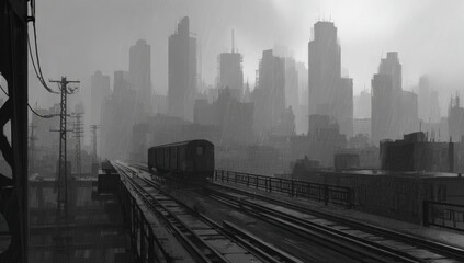 Fototapeta premium A grayscale cityscape, urban decay