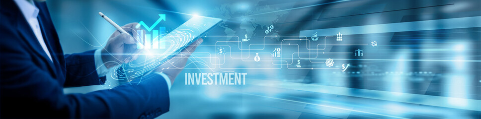 Financial advisor team using tablet and analysis investment portfolios, risk assessment diversification asset allocation forecasting automation market trends optimization returns.