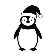 Penguin wearing Santa hat and scarf black