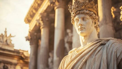 Obraz premium Majestic Marble Sculpture of a Roman Emperor with Golden Crown